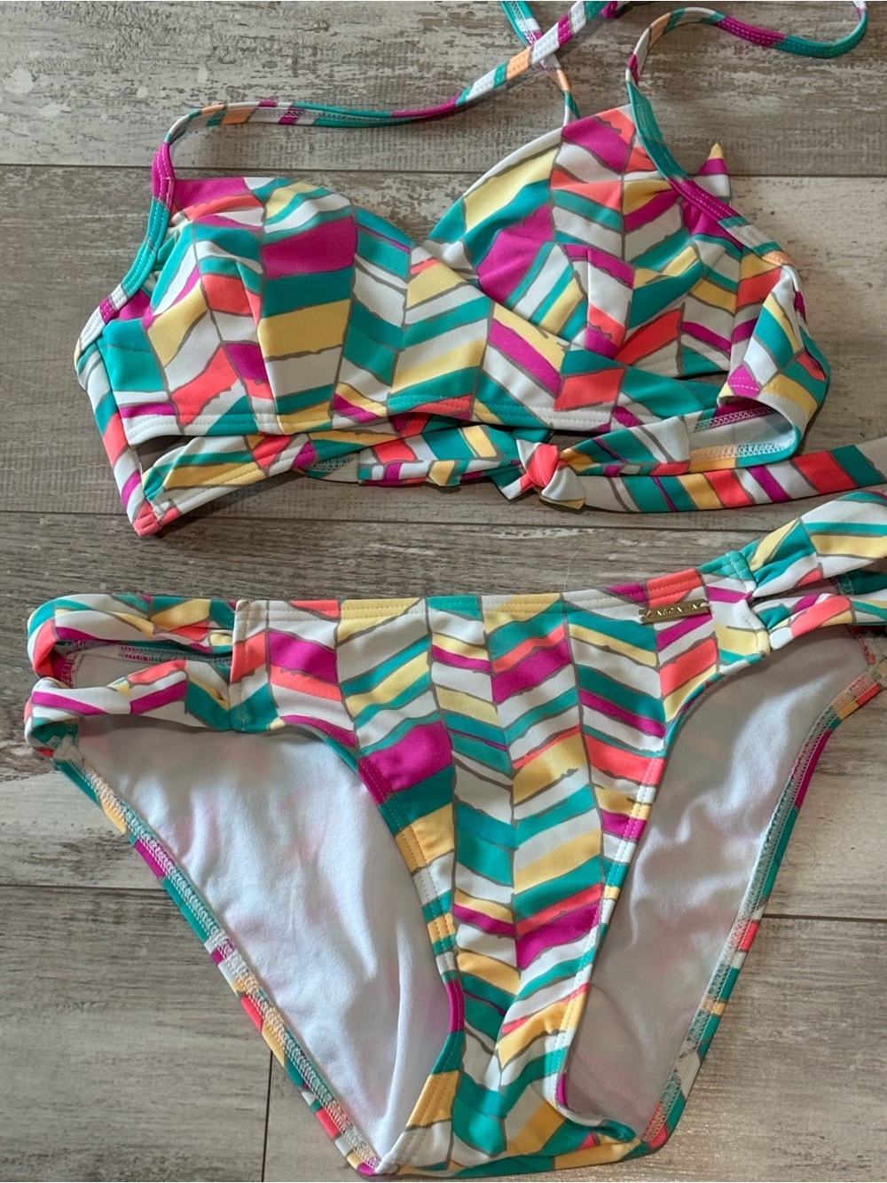 Lascana Chevron Print Bikini Set — Teal, Pink & Yellow